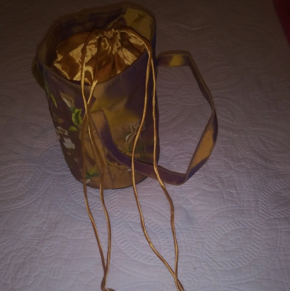 Handcrafted Satin Embroidered Cylinder Handbag